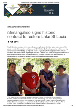 Isimangaliso Signs Historic Contract to Restore Lake St Lucia ­ Isimangaliso Wetland Park