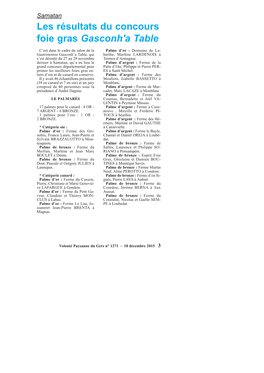 Samatan, Les Résultats Du Concours Foie Gras Gasconh'a Table VP 1271