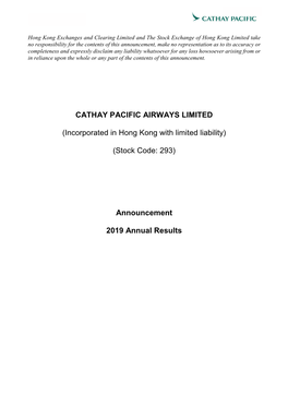CATHAY PACIFIC AIRWAYS LIMITED (Incorporated in Hong Kong With