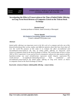 Investigating the Effect of Conservatism at the Time of Initial Public Offering on Long-Term Stock Returns of Companies Listed on the Tehran Stock Exchange