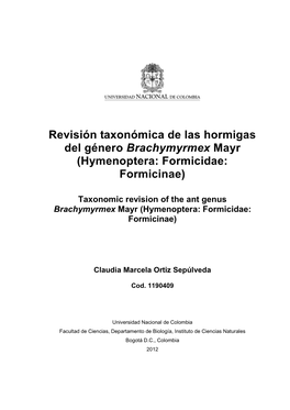 Revision Taxonómica De Las Hormigas Del Género Brachymyrmex