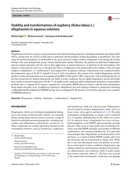 (Rubus Idaeus L.) Ellagitannins in Aqueous Solutions