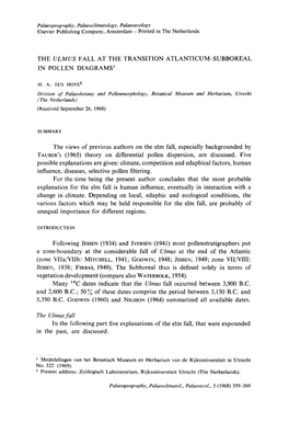 The Ulmus Fall at the Transition Atlanticum-Subboreal in Pollen Diagrams 1