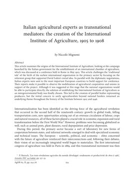 Italian Agricultural Experts As Transnational Mediators: the Creation of the International Institute of Agriculture, 1905 to 1908