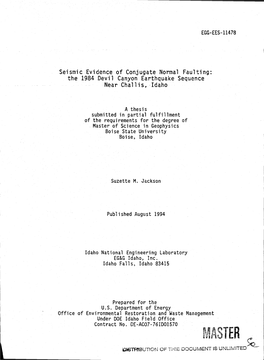 The 1984 Devil Canyon Earthquake Sequence Near Challis, Idaho