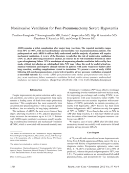 Noninvasive Ventilation for Post-Pneumonectomy Severe Hypoxemia