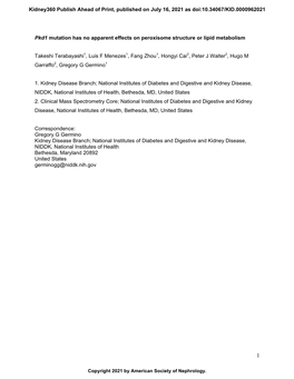 Pkd1 Mutation Has No Apparent Effects on Peroxisome Structure Or Lipid Metabolism