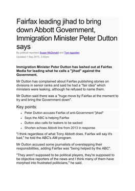 Fairfax Leading Jihad to Bring Down Abbott Government, Immigration