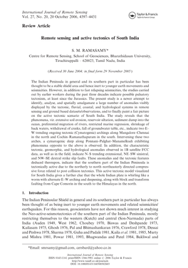 Review Article Remote Sensing and Active Tectonics of South India