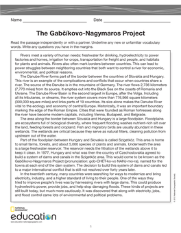 The Gabčíkovo-Nagymaros Project Read the Passage Independently Or with a Partner