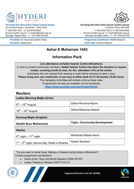 Ashar E Muharram 1443 Information Pack Reciters