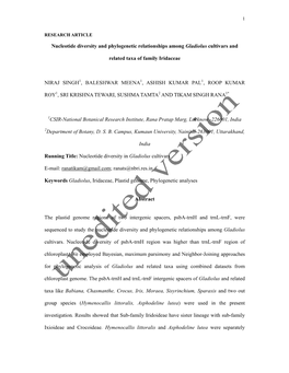 Nucleotide Diversity and Phylogenetic Relationships Among Gladiolus Cultivars And