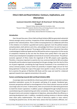 China's Belt and Road Initiative: Contours, Implications, And