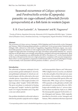 Seasonal Occurrence of Caligus Spinosus and Parabrachiella