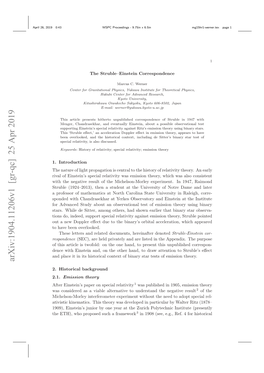 The Struble-Einstein Correspondence Are Held by Struble’S Estate in Raleigh, NC, USA, and Consist of the Following