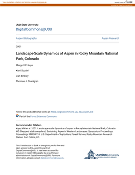 Landscape-Scale Dynamics of Aspen in Rocky Mountain National Park, Colorado