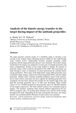 Analysis of the Kinetic Energy Transfer to the Target During Impact of the Antitank Projectiles
