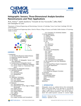 Holographic Sensors: Three-Dimensional Analyte-Sensitive Nanostructures and Their Applications Ali K