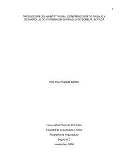 Producción Del Habitat Rural, Construcción De Paisaje Y Desarrollo De Vivienda En San Pablo De Borbur, Boyacá