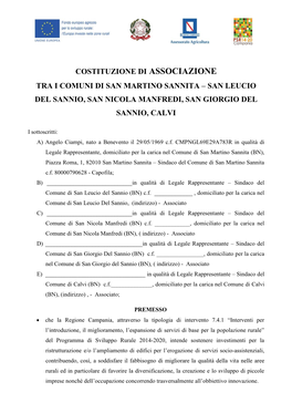 Costituzione Di Associazione Tra I Comuni Di San Martino Sannita – San Leucio Del Sannio, San Nicola Manfredi, San Giorgio Del Sannio, Calvi