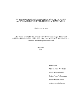 El Teatro De Alfonsina Storni: Feminismo E Innovación Alfonsina Storni´S Theater: Feminism and Innovation