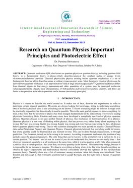 Research on Quantum Physics Important Principles and Photoelectric Effect