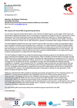 Mr Stephen Palethorpe Committee Secretary Senate Environment and Communications Reference Committee Sent Via Email: Ec.Sen@Aph.Gov.Au