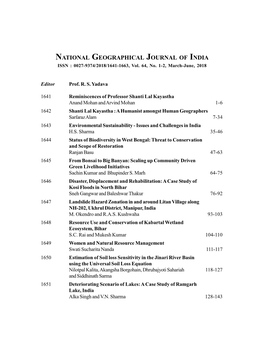 NATIONAL GEOGRAPHICAL JOURNAL of INDIA ISSN : 0027-9374/2018/1641-1663, Vol