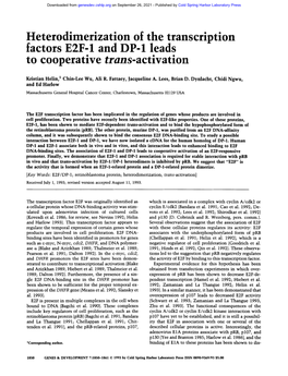 Heterodimerization of the Transcription Factors E2F-1 and DP-1 Leads to Cooperative Trans-Activation