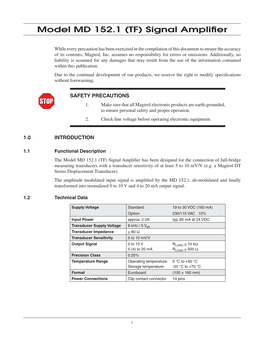 Model MD 152.1 (TF) Signal Amplifier User's Manual