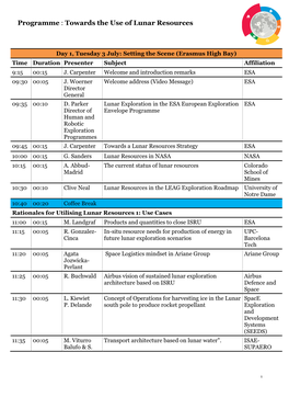 Programme : Towards the Use of Lunar Resources