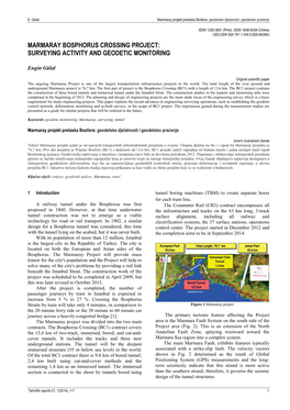 Marmaray Bosphorus Crossing Project: Surveying Activity and Geodetic Monitoring