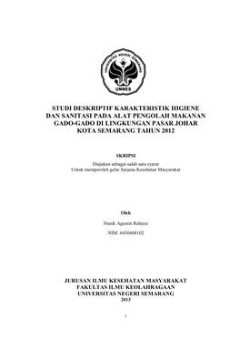 Studi Deskriptif Karakteristik Higiene Dan Sanitasi Pada Alat Pengolah Makanan Gado-Gado Di Lingkungan Pasar Johar Kota Semarang Tahun 2012