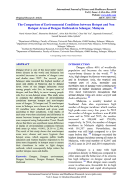 The Comparison of Environmental Conditions Between Hotspot and Non Hotspot Areas of Dengue Outbreak in Selangor, Malaysia