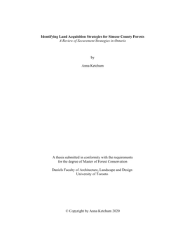 Identifying Land Acquisition Strategies for Simcoe County Forests a Review of Securement Strategies in Ontario