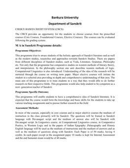 M.A. in Sanskrit CBCS Pattern