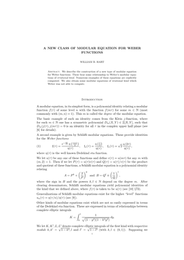 A New Class of Modular Equation for Weber Functions
