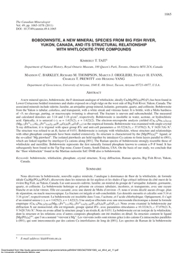 Bobdownsite, a New Mineral Species from Big Fish River, Yukon, Canada, and Its Structural Relationship with Whitlockite-Type Compounds