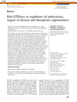 Rab Gtpases As Regulators of Endocytosis, Targets of Disease and Therapeutic Opportunities