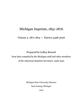 Michigan Imprints, 1851-1876