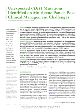 Unexpected CDH1 Mutations Identified on Multigene Panels