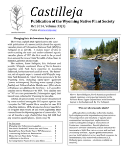 Castilleja Publication of the Wyoming Native Plant Society Oct 2014, Volume 33(3) Posted at Castilleja Linariifolia