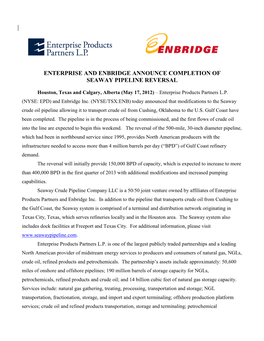 Enterprise and Enbridge Announce Completion of Seaway Pipeline Reversal