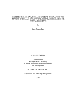 Incremental Innovation and Radical Innovation: the Impacts of Human, Structural, Social, and Relational Capital Elements