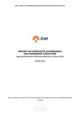 Report on Corporate Governance and Ownership Structure for Year 2012