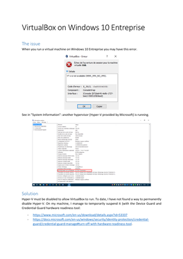 Virtualbox on Windows 10 Entreprise
