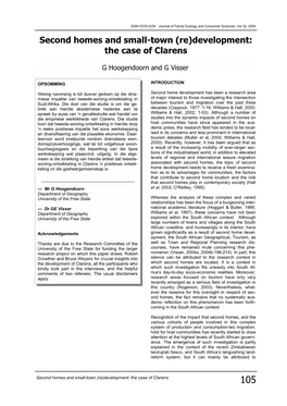 Second Homes and Small-Town (Re)Development: the Case of Clarens