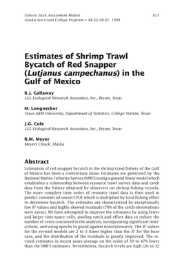 Estimates of Shrimp Trawl Bycatch of Red Snapper (Lutjanus Campechanus) in the Gulf of Mexico