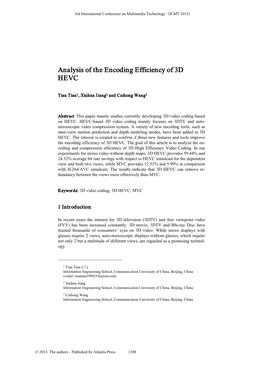 Analysis of the Encoding Efficiency of 3D HEVC