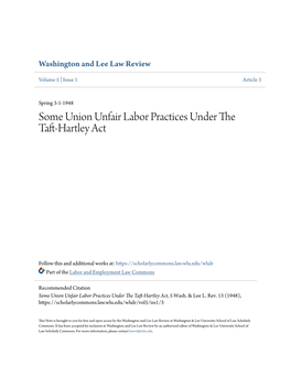 Some Union Unfair Labor Practices Under the Taft-Hartley Act